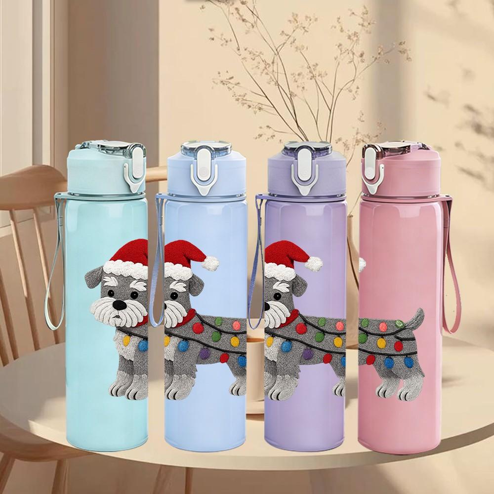1PC Christmas Scarf Puppy Dog 750ml Color Plastic Sports Water Bottle Leakproof Flip Straw Lid Suitable for Sports Office Home Use