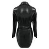 Frauen Damen Sexy Leder Abend Party Club V-Ausschnitt Midi Body Kleid