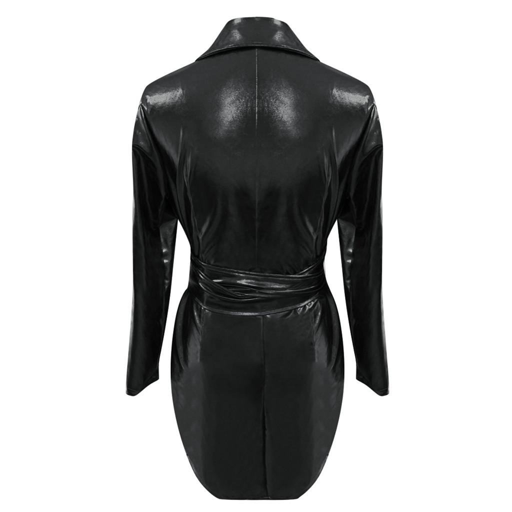 Frauen Damen Sexy Leder Abend Party Club V-Ausschnitt Midi Body Kleid
