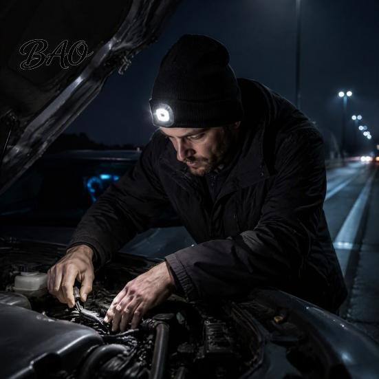 Unisex Outdoor Winter Accessory LED Hat with Light, USB Rechargeable Headlamp Skull Cap, Lighting Warm Knitted Cap for Men, Women, Gear Usb