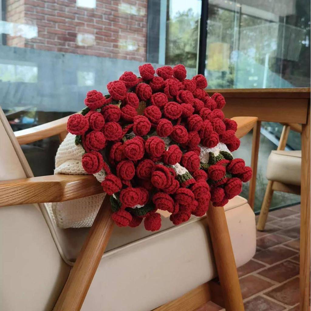 Hand-Knitted Rose Bouquet Crochet Blanket Shawl