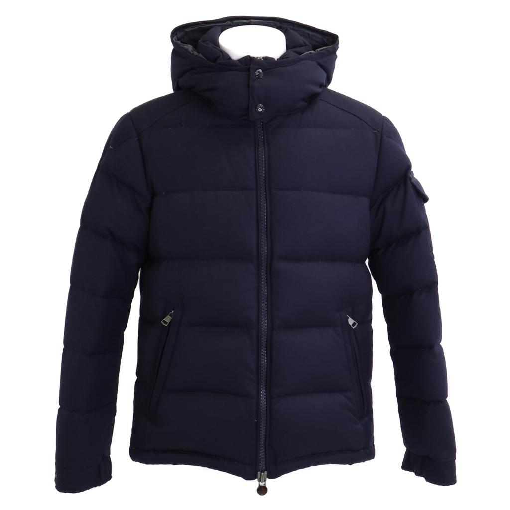 Moncler MONTGENEVRE Woll-Daunenjacke mit Kapuze Jacke 2 Marineblau Gebraucht
