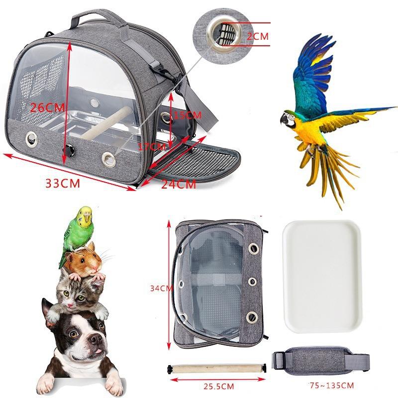 Bird Travel Carrier, Portable Bird Parrot Parakeet Carrier with Standing Perch and Tray, Side Access Window Collapsible to Carry