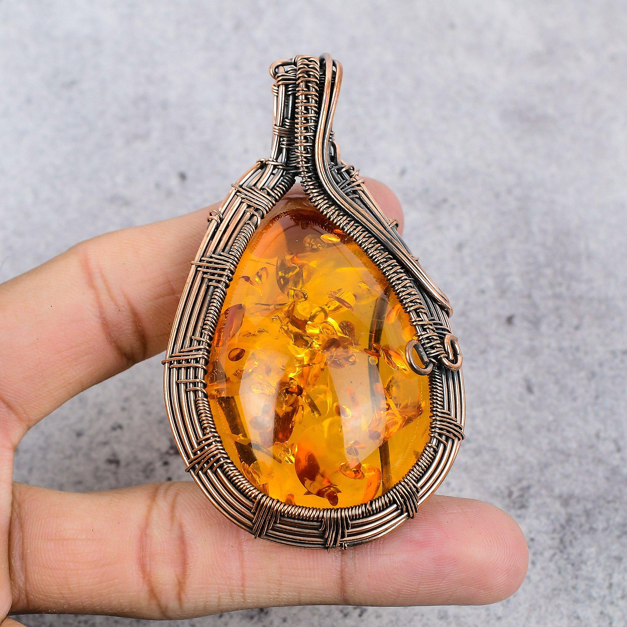 

Кулон из балтийского янтаря, ювелирное изделие из драгоценного камня, обернутое медной проволокой 999 пробы, кулон ручной работы ко Дню матери 2.55 Inches