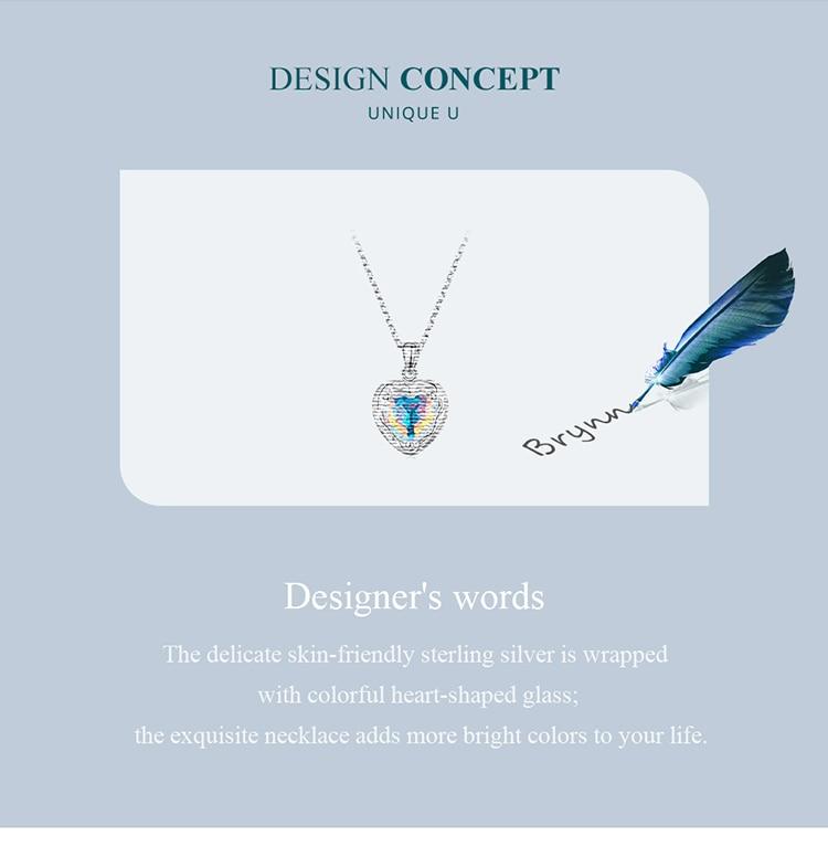 BAMOER 925 Sterling Silver Sparkling Heart Pendant Necklace for Women Simple Silver Necklace Engagement Fine Jewelry