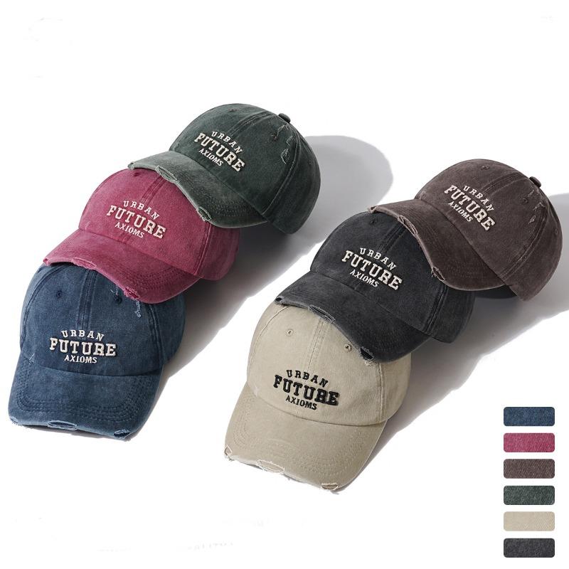 Trendy fashion hole washed old baseball cap spring and summer street versatile men's and women's green sun hat