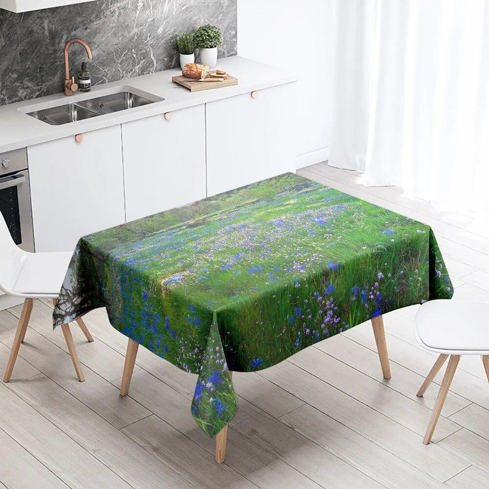 Colorful Flower Tablecloth Natural Scenery Anti-Stain Waterproof Rectangular Kitchen Dining Table Home Decoration