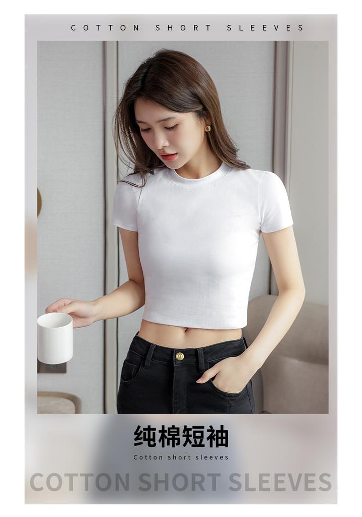 Small high neck pure cotton design new spring and summer crop exposed short style slim fit bottom top JS