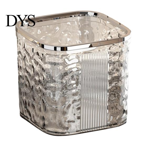 Compact Trash Can for Bedroom Desktop with Pop-Up Lid, Transparent Glacier Texture Small Waste Mini Plastic Bin Vanity Bin, Garbage Container Bathroom