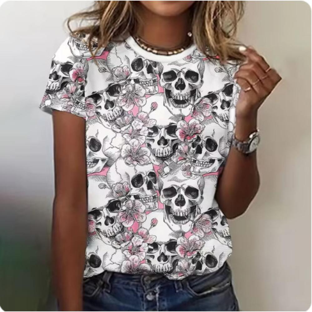 

Summer Horror Skull Gothic Style 3D Printed Women s Street Round Neck Short Sleeved T-shirt 6XL