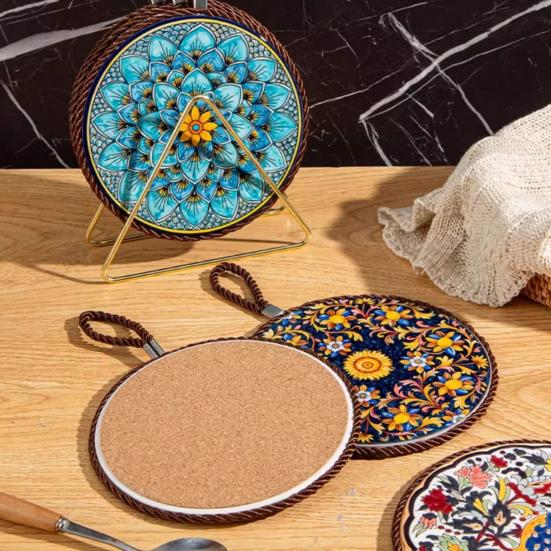 Ceramic Coasters Heat Insulation Mat for Kitchen Dining Anti-Scalding Cork Bottom Bowl Cup Mat Table Home Decor