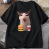 Cat Crunching Food Meme Tshirt Women Unisex Silly T Shirts Funny Cat Eating TShirt Cotton Short Sleeve Graphic Tees Streetwear