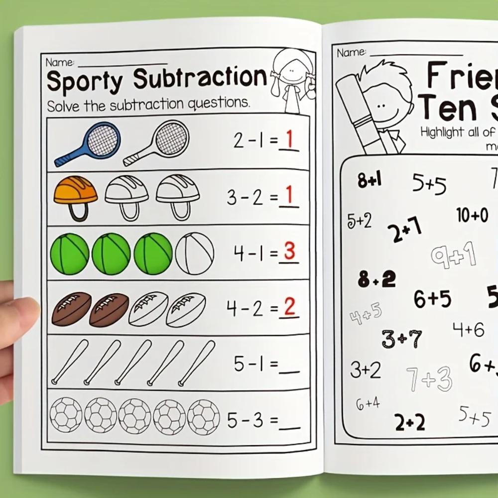 Fun Math Learning Workbook Interactive Addition Subtraction Games Crossword Puzzles Colorful Sheets Home School Practice