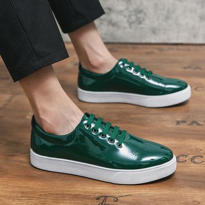 Green Flat Patent Leather Shoes Fashion Board Shoes Men Casual Lace-up Black Shoes Male Canvas Shoes Autumn Spring Walking Shoes