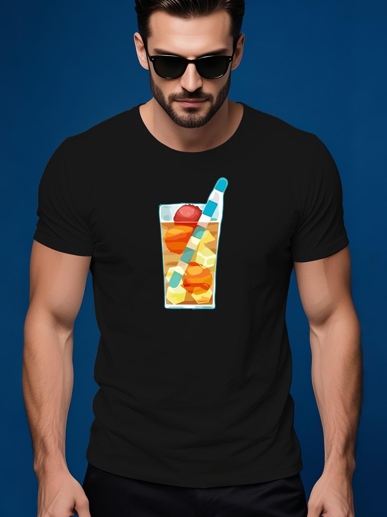 Summer Casual Crew Neck Tshirt with Vibrant Beverage Print XXXL