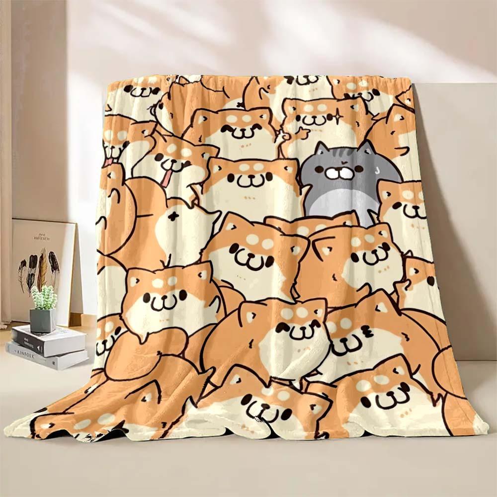 Cute Cat Print Blanket Home Travel Camping Blanket Single Layer Flannel Shawl Blanket Soft Cartoon Fleece Blanket
