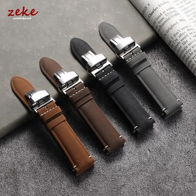 Vintage Koeienhuid Horlogeband 20mm 22mm Matte Leren Band voor Seiko voor Omega Horlogeband Snelspanner Vlindersluiting Polsband