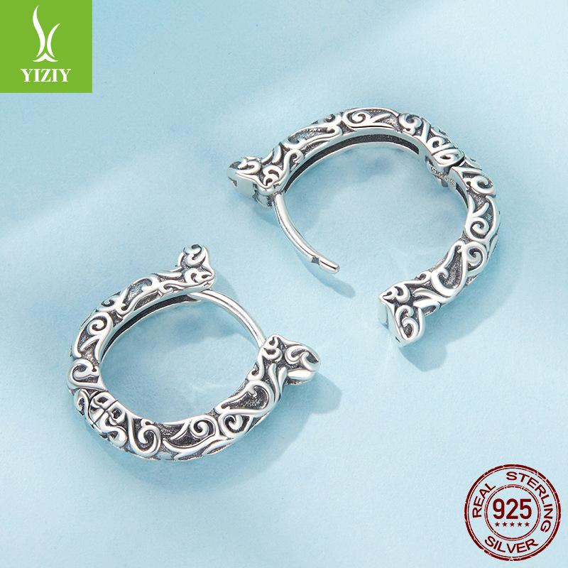 S925 Sterling Silver Lucky Horseshoe Ear Buckle, Personalized Retro Pattern U-Shaped Sterling Silver Lucky Earrings Earrings