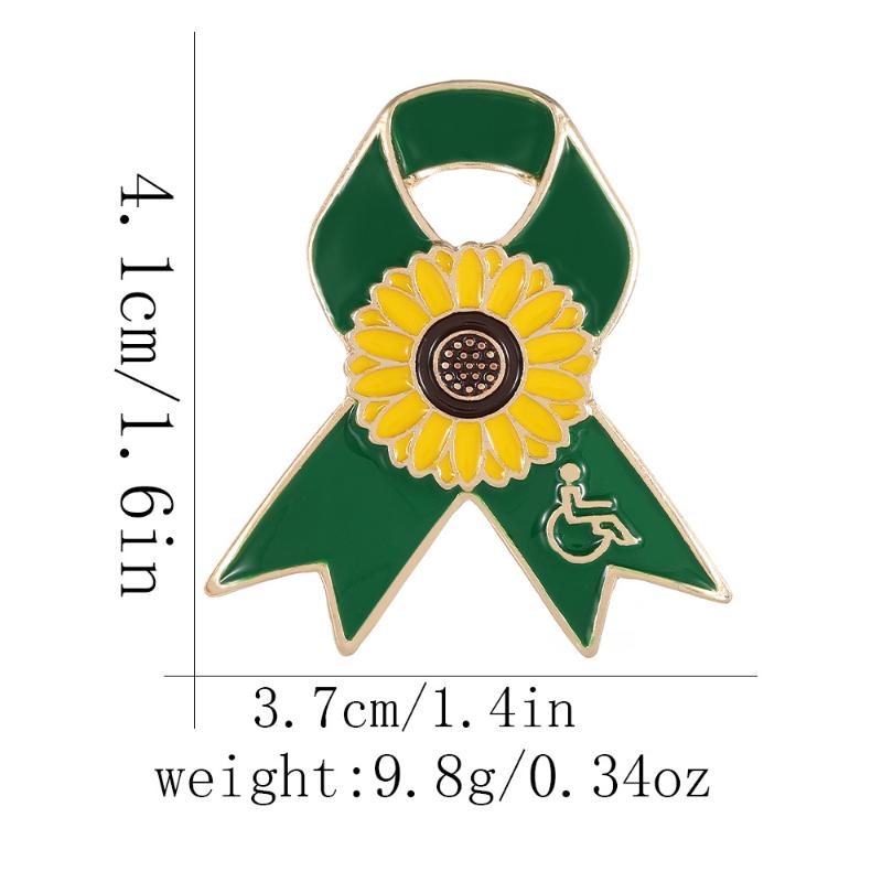 Sunflower Pattern Red Ribbon Theme Lapel Pins Green Disability In Visible Enamel Brooches For Disabled Person