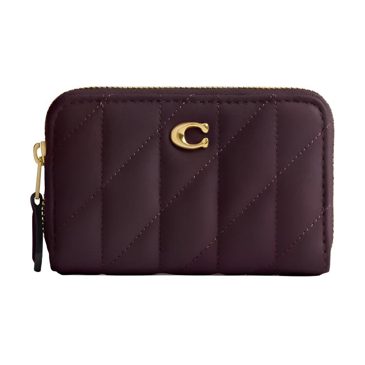 Coach Pillow 11 Iconic Gold Hardware Napa Leather Card Case Women Card Case Blackcurrant CM505-B4YDS Black Currant Color