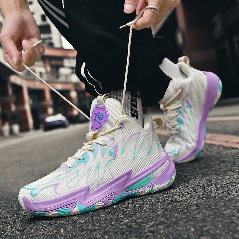 Basketball Shoes Couple Mesh High-top Sports Shoes Youth Sports Cement Ground Actual Combat Training Game Shoes Men