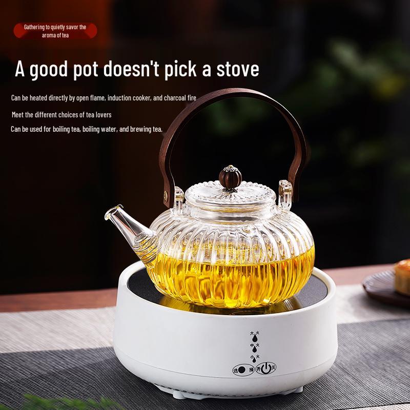 Pumpkin-Shaped High-Temperature Resistant Glass Teapot with Handle for Stove and Electric Ceramic Stove Heating.