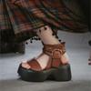 Johnature Thick Soled Sandals Genuine Leather Side Zipper Height Increasing Women's Platform Shoes