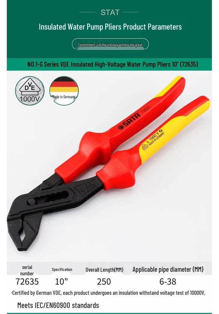 SATA Insulated High Voltage 10" Water Pump Pipe Pliers (70145/72635)