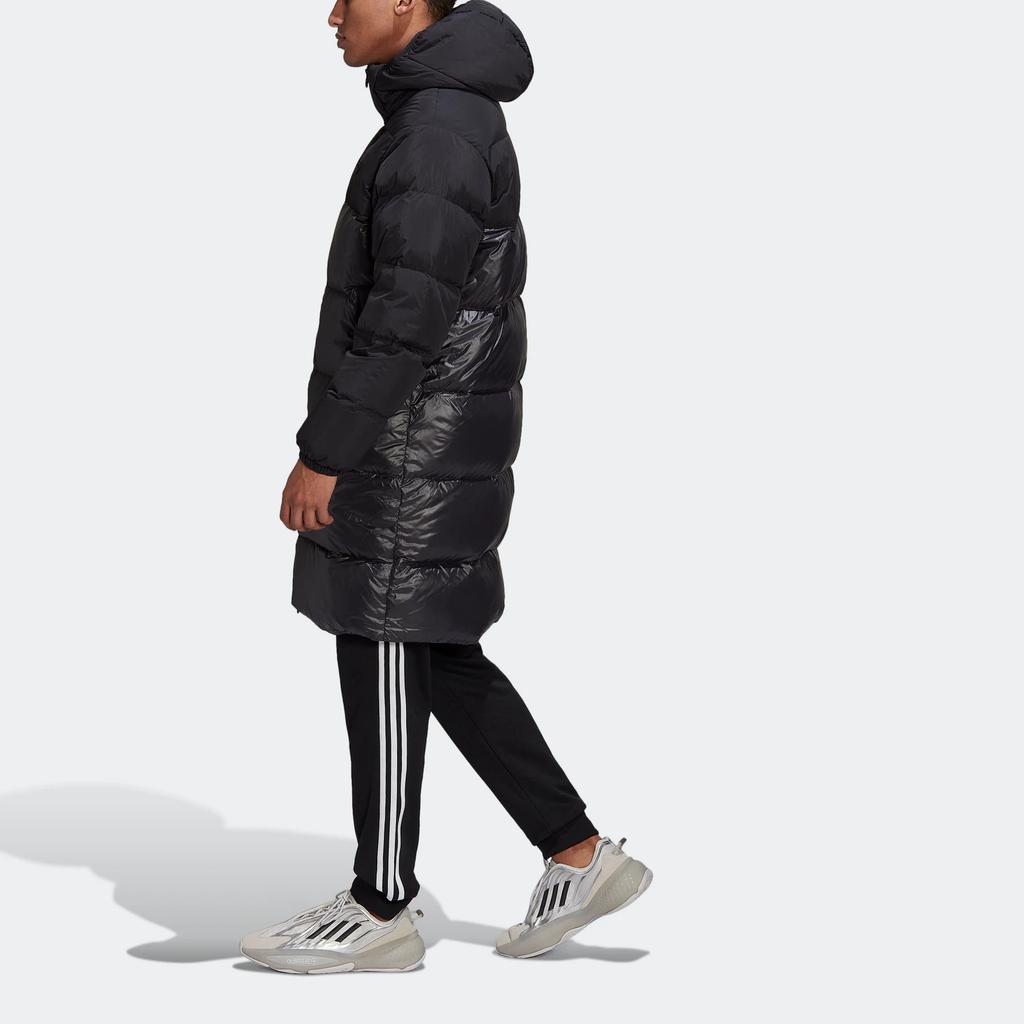 Adidas Originals Trefoil Spliced Design Mid-Length Duck Down Hooded Puffer Jacket Men Outerwear Black HL9209