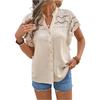 Women's Fashionable Casual Lace-trimmed Hollowed-out Button Short-sleeved T-shirt Top