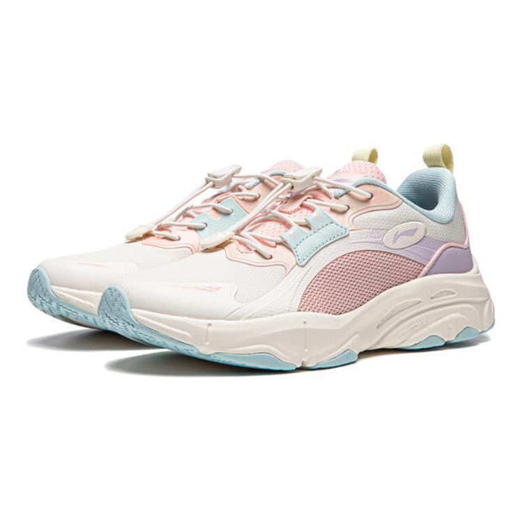 Li Ning Kids Puff V2 Soft Comfortable Durable Breathable Low Top Casual Shoes Kids Casual Shoes White Pink Purple YKCU106-2