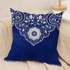 Ethnic Style Blue Floral Cushion Cover Silky Short Plush Sofa Pillow Cover Hidden Zipper Soft Dustproof Case for Home Decor