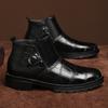 Fashion Causal Business Formal Shoes Men Chelsea Genuine Leather Ankle Boots Fashion Crocodile Leather Round Toe Antiskid Designer Boots