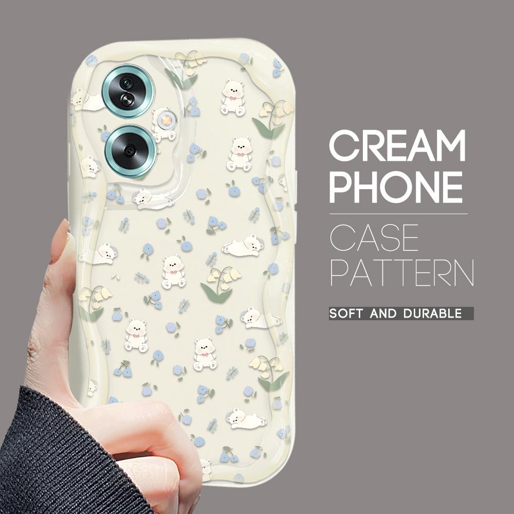 Model drăguț de desene animate Carcasă cu textura cremă cu margine ondulată Husă din silicon moale pentru telefon pentru OPPO Reno Realme