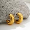 Vintage Gold Plated Striped Texture Chunky Round Stud Earrings for Women Metal Twist C-shape Hoops Earring Trendy Jewelry Gift
