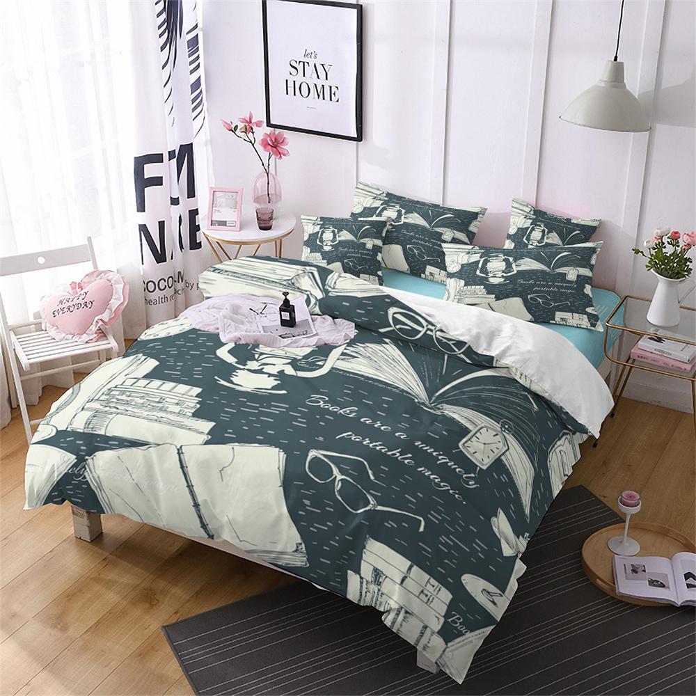 Book Duvet Cover Set 3D Print Old Book Bookshelf Pattern Polyester Comforter Cover King Size for Kids Teens Writer Bedding Set