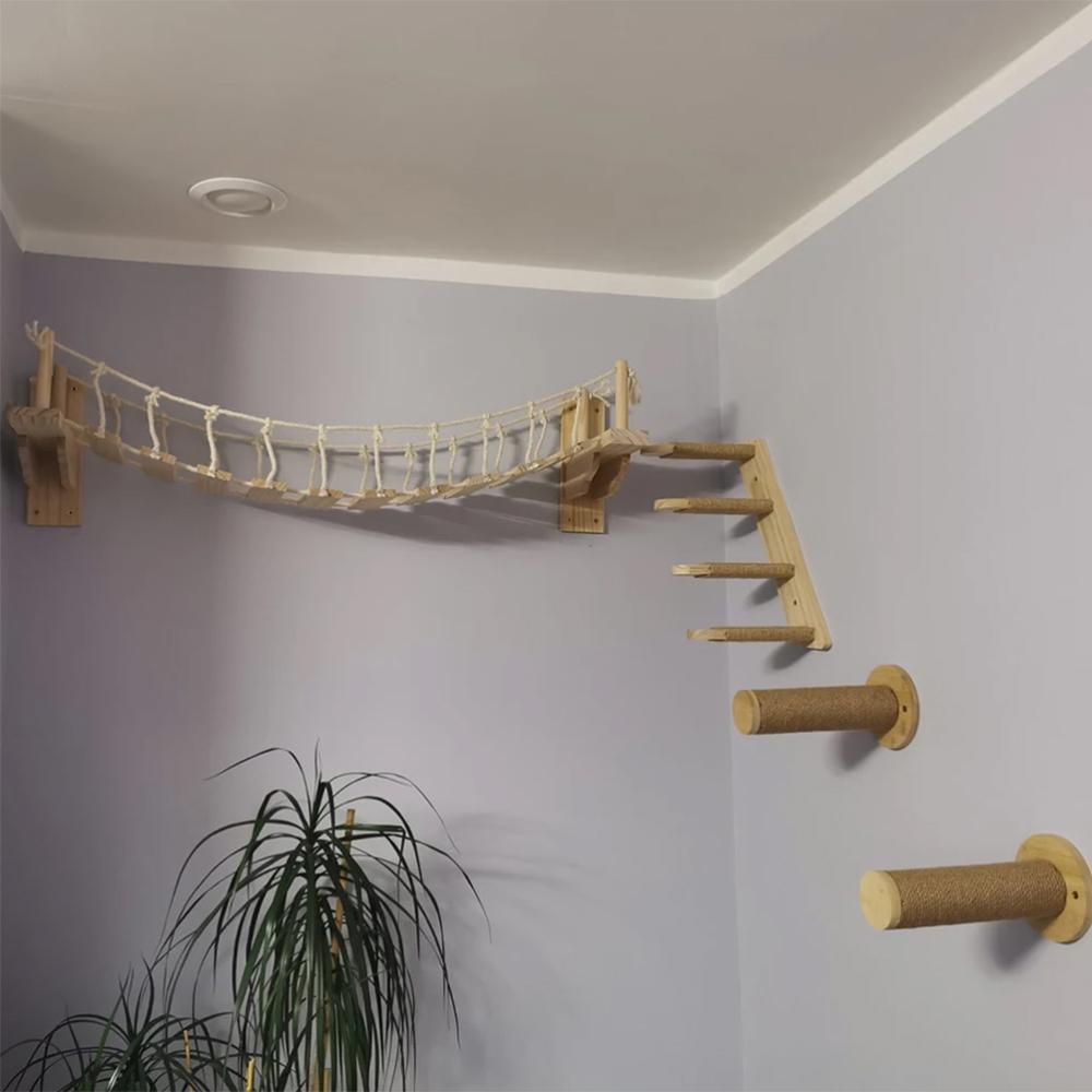 Wall-mounted Cat Climbing Frame Wooden Cat Scratching Post Hammock and litter box for kittens Perch Sleeping Cat Bridge