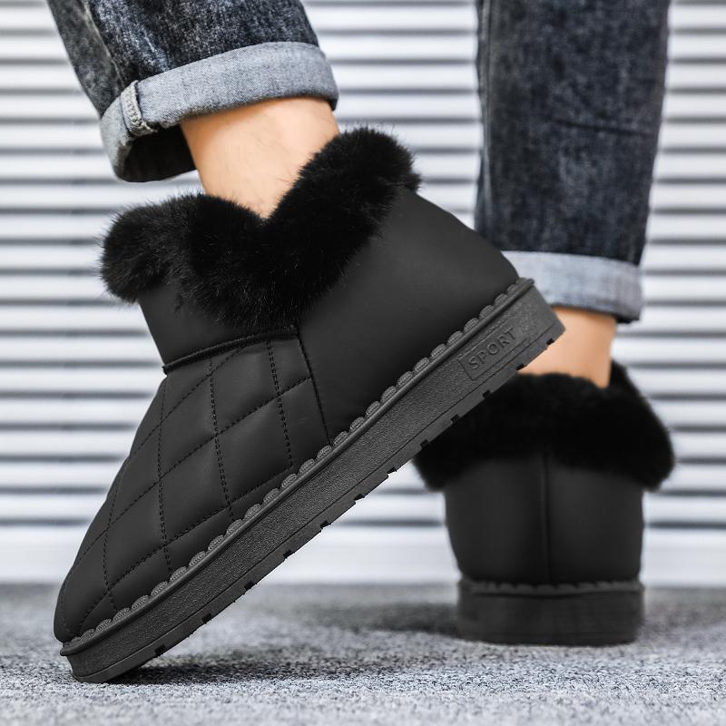 Men's cotton winter casual fashion anti slip hight top wear-resistant thick soled outdoor shoes plush comfort indoor tide shoe