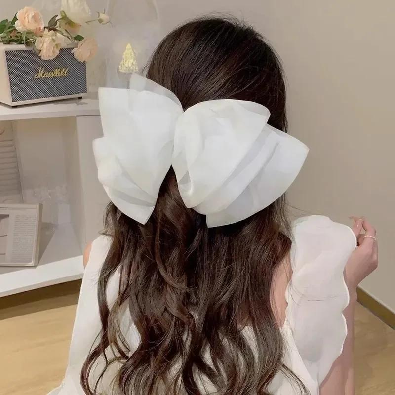 

New Big Hair Bows Chiffon Solid Color Large Bowknot Hairpins Spring Clamp Clip Women Korea Headwear Accessories