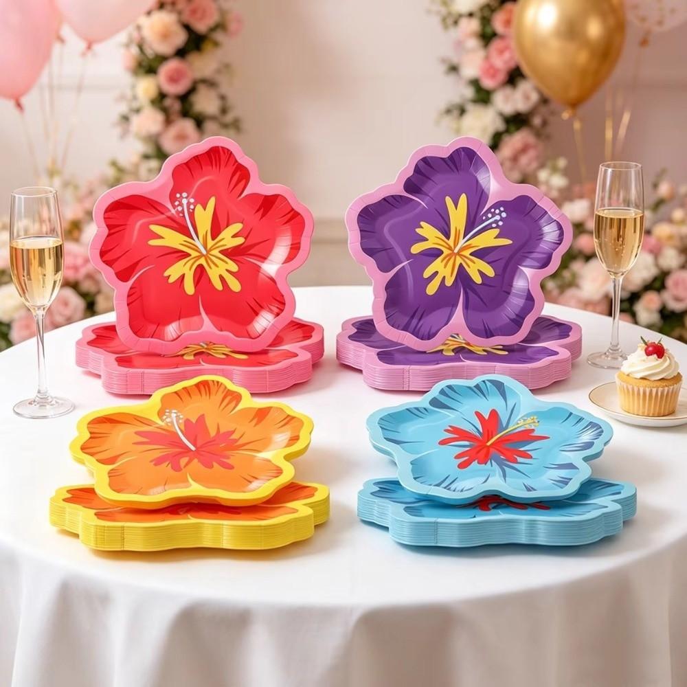 10Pcs Hibiscus Flower Pattern Flower Shaped Paper Plates Paper Party Plates Spring Party Supplies