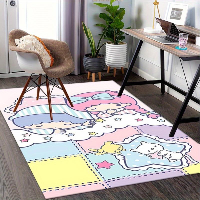 Office Rug Little Twin Stars, Sanrio Characters Anti-Slip Rug, Machine Washable for Living Room, Bedroom, Office, Multiple Sizes, Bedroom Mat, Decorat