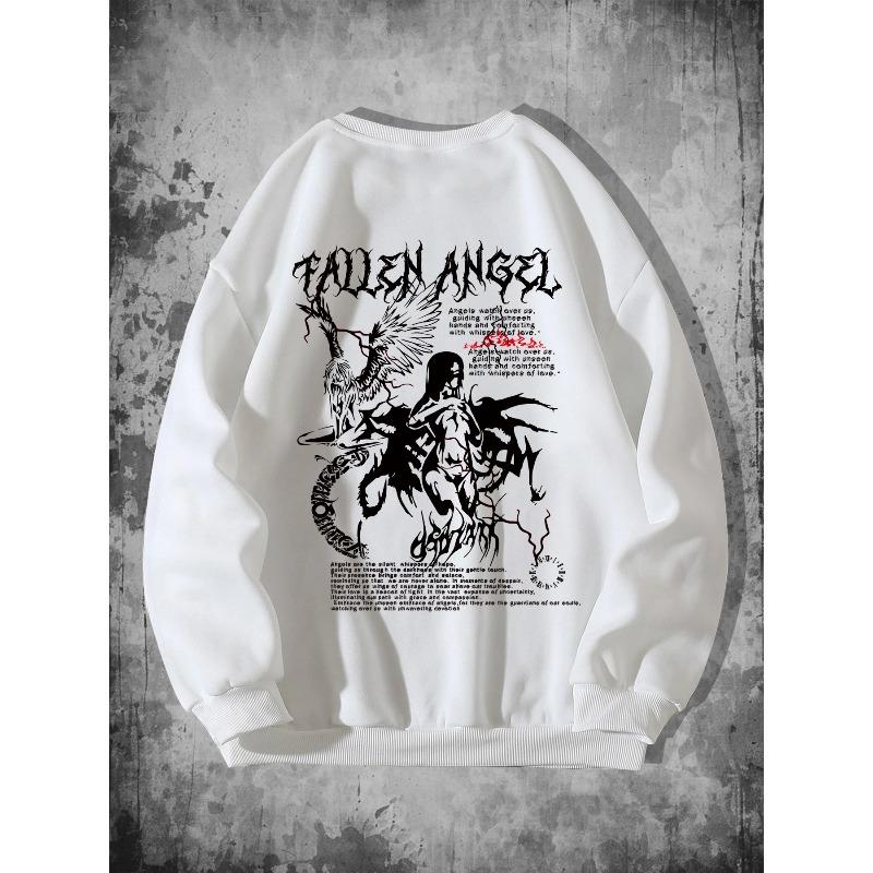 Men's Casual Fall & Winter Sweatshirt with Unique Angel Print - Cozy Polyester, Round Neck, Geometric Design