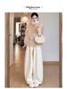 Women's Fleece-Lined Off-White Glutinous Rice Wide-Leg Pants, High-Waisted, Loose-Fit, Slimming, Petite, Autumn/Winter.