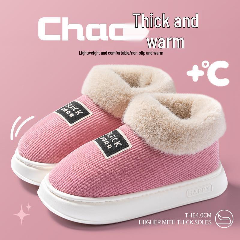Men's High-Top Winter Warm Non-Slip Cotton Slippers with Thick Soles for Indoor/Outdoor Use.