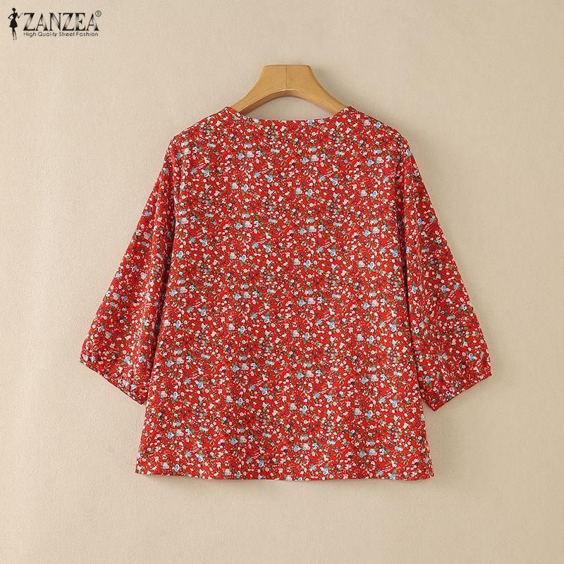ZANZEA Women Elegant Round Neck Loose 3/4 Sleeve Floral Print Blouse