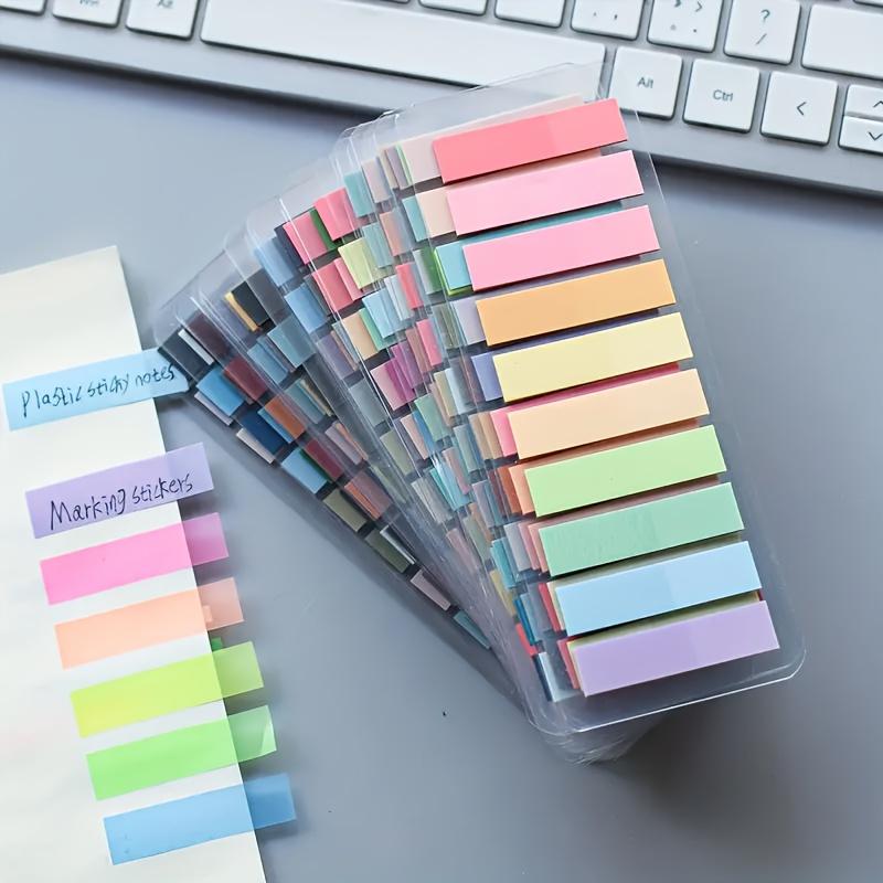 1000pcs European Retro Fluorescent PET Transparent Self-adhesive Notes, Color Coding Adhesive Markers, Rectangular, 28 Mixed Colors with Index Labels