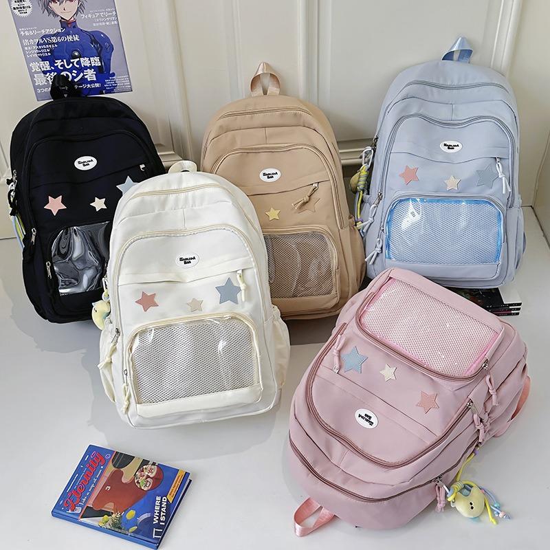 Korean version ins bar pain bag contrasting color schoolbag middle school student backpack large capacity college style transparent schoolbag