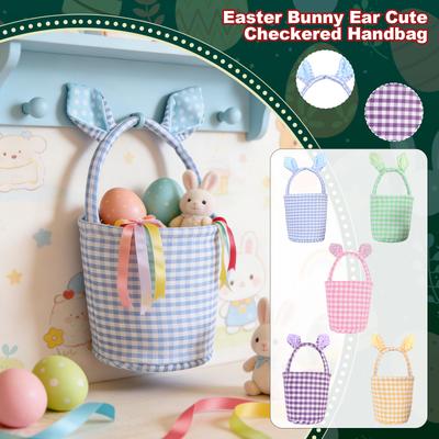 Easter Decorations, Cute Bunny Ear Plaid Baskets, Easter Eggs, Gift Storage Tote Bags