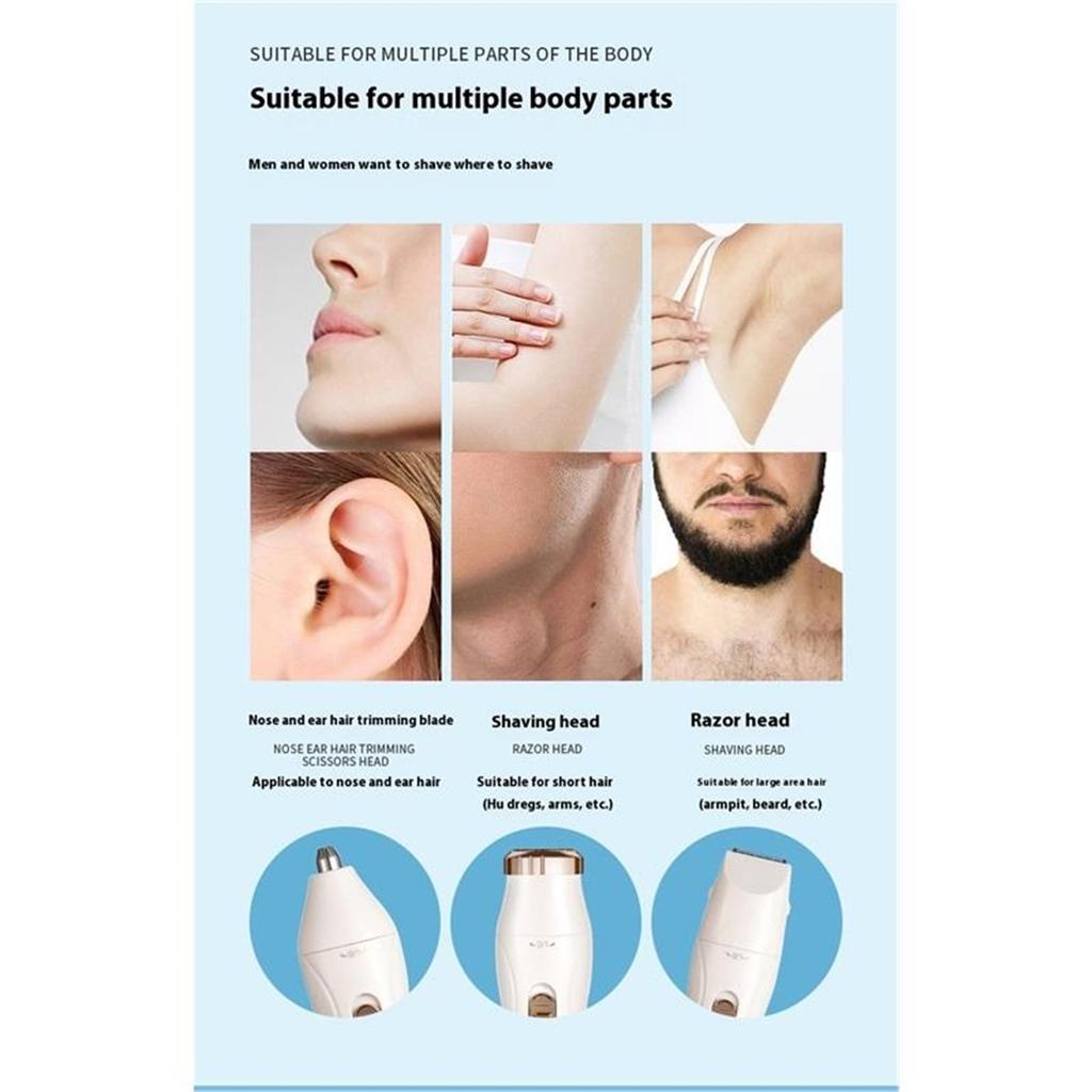 Women Electric Shaver Waterproof Painless Hair Trimmer for Bikini Body Legs Face Underarms Hair Removal Cordless