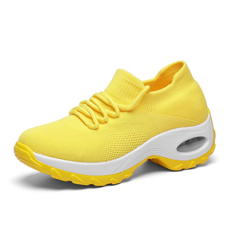 Fashion Yellow Mesh Platform Sneakers Thick Sole Breathable Casual Shoes Women Sneakers Knitting Socks Sneakers White Tennis Shoes